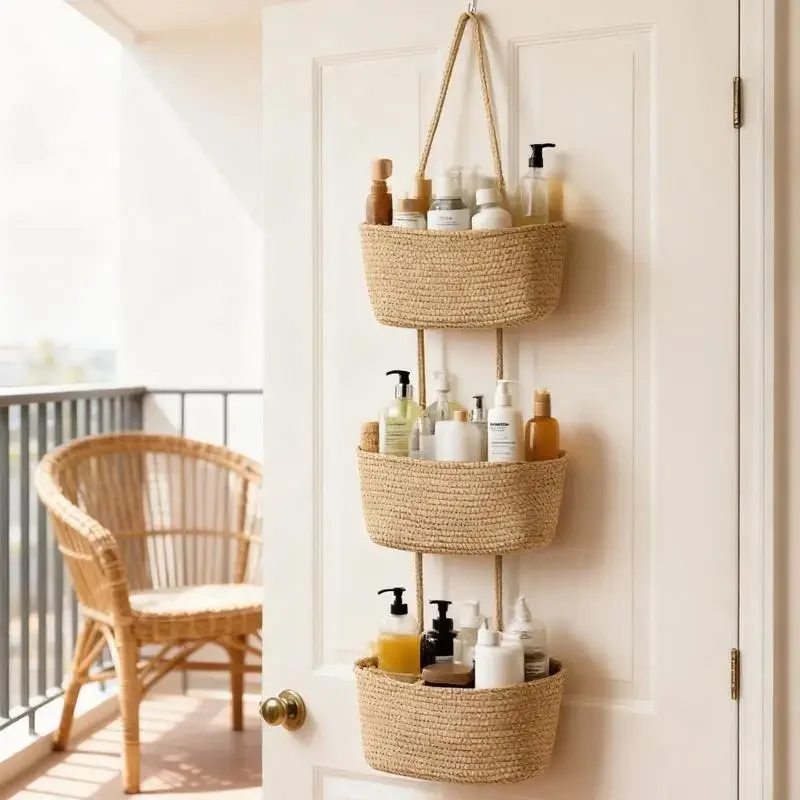 Baby Nursery Hooks - 3-laags geweven katoenen hangende opbergmand over