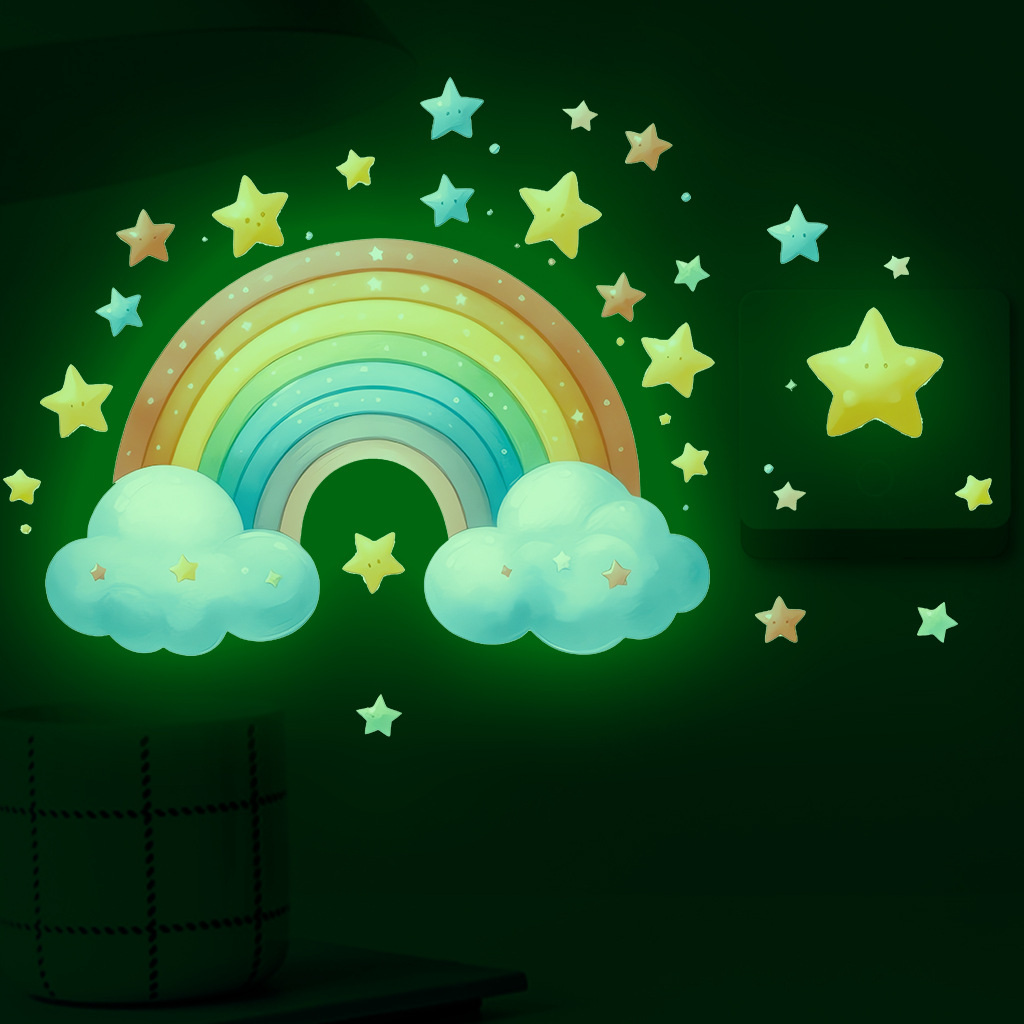 Baby Nursery Diy - Cartoon regenboog lichtgevende muurstickers Glow In