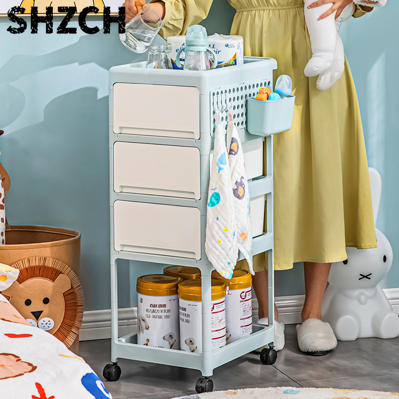 Baby Nursery Drawers - Crèmekleurige mobiele opbergwagen, meerlaagse rollende organizer