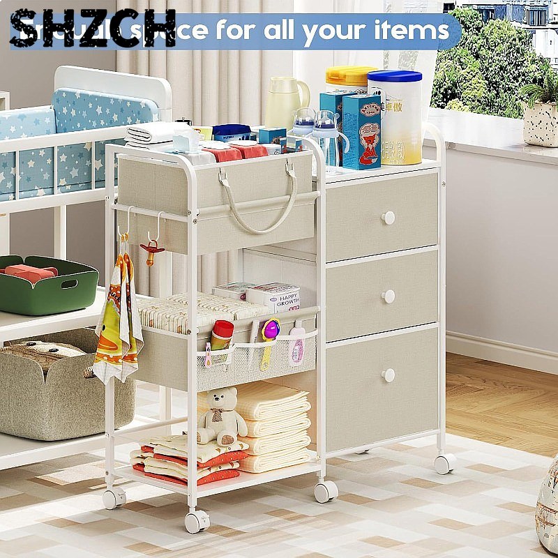 Baby Nursery Drawers - Ruime luiersorganizer op wielen met 3