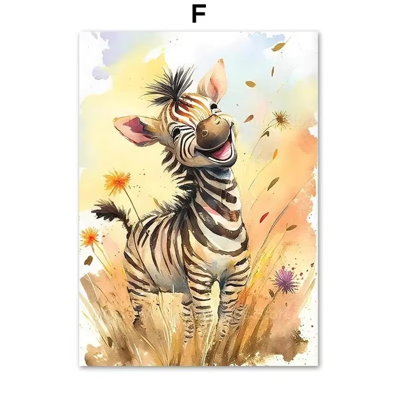 Baby Nursery Animal Pictures - Aquarel Leeuw Giraffe Tijger Olifant Zebra
