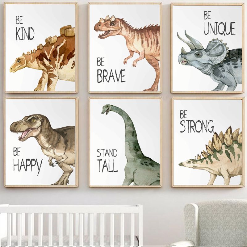 Baby Nursery Animal Pictures - Aquarel Dinosaurus Poster Kinderkamer Jongenskamer Decor