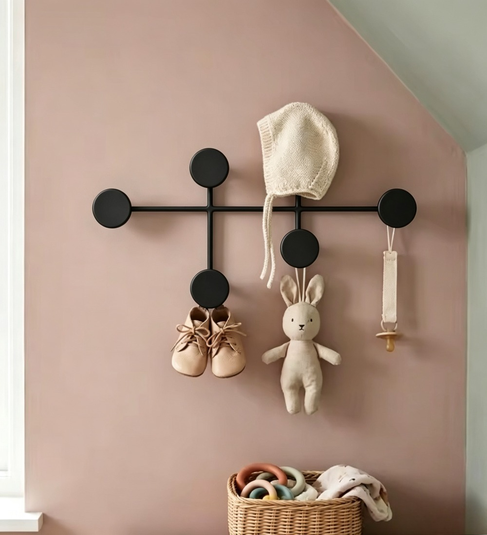 Baby Nursery Hooks - Moderne zwarte metalen wandkapstok, 5 haken