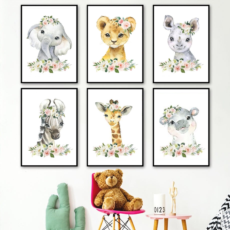 Bloemen Jungle Dieren Canvas P - Baby Nursery Animal Pictures recensie en prijs