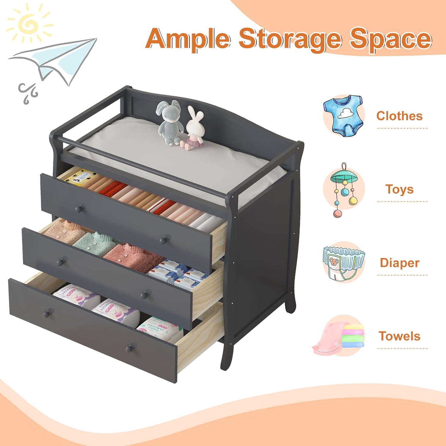 3-laden babycommode houten lui - Baby Nursery Drawers recensie en prijs