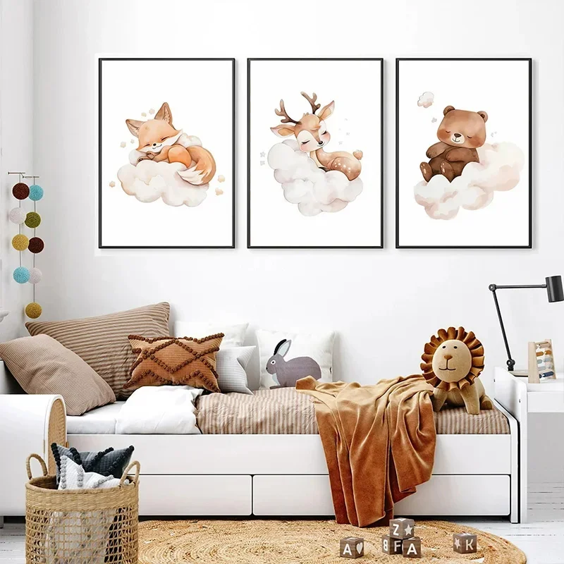 Cartoon Cloud Animal Canvas Sc - Baby Nursery Animal Pictures recensie en prijs