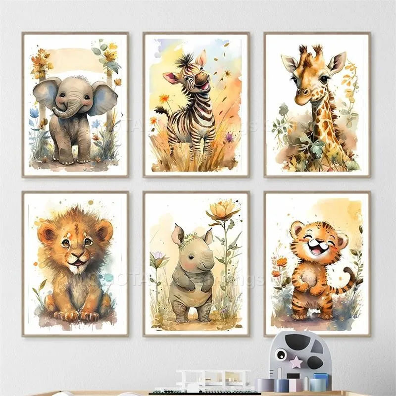 Aquarel Leeuw Giraffe Tijger O - Baby Nursery Animal Pictures recensie en prijs