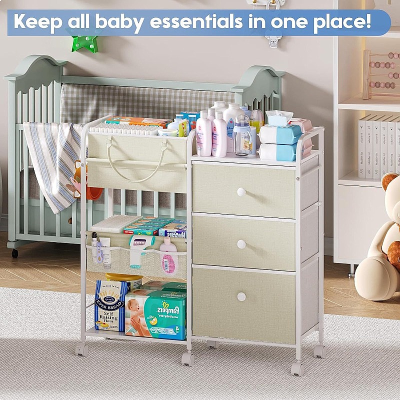 Ruime luiersorganizer op wiele - Baby Nursery Drawers recensie en prijs