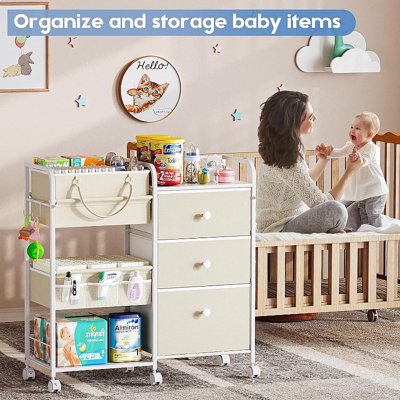 Ruime luiersorganizer op wiele - Baby Nursery Drawers recensie en prijs