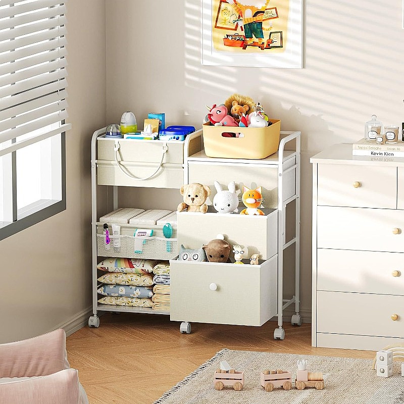 Ruime luiersorganizer op wiele - Baby Nursery Drawers recensie en prijs