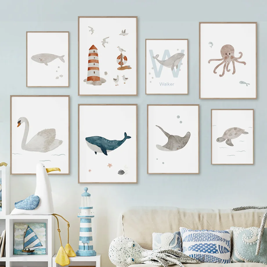 Aangepaste naam walvis octopus - Baby Nursery Animal Pictures recensie en prijs